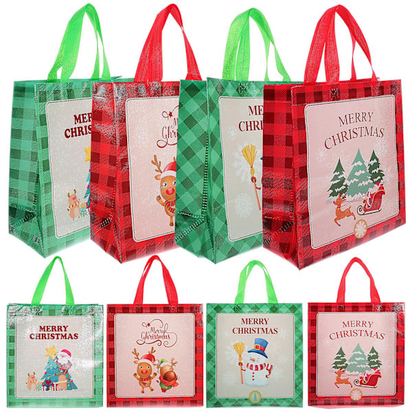 8-pak julemønster gavepose handlepose stor gjenbrukbar handlepose julefestgave (29,00X27,00X12,00CM, flere farger)