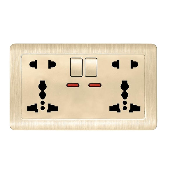 Dobbel vegg stikkontakt Universal 5 hull 13a Dual USB lader port stikkontakt med（A, gull）