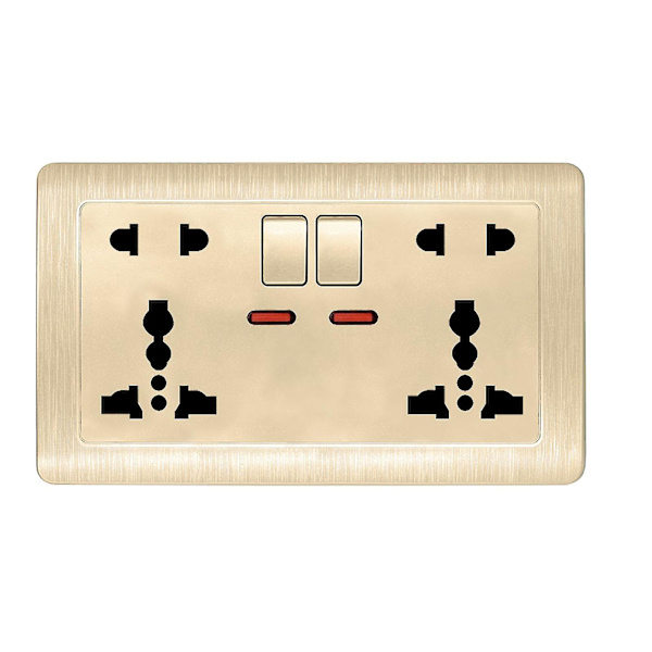 Kaksoisseinämäinen pistorasia Universaali 5-reikäinen 13a Kaksi USB-laturiporttia Pistorasia (A, Kulta)