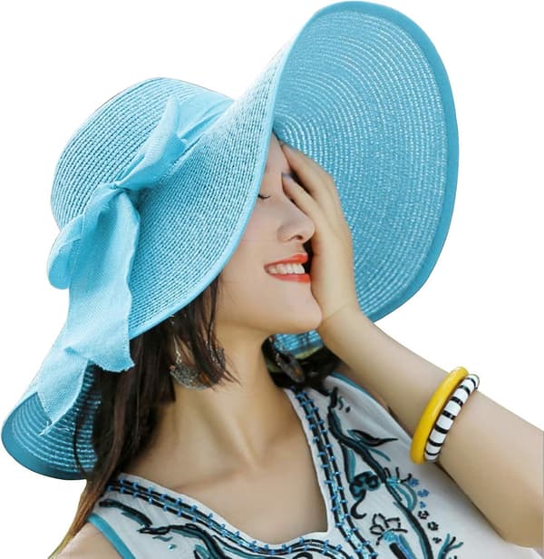 Dame Solhat med Bred Skygge til Solbeskyttelse - Foldbar Solhat - Sommer UV-beskyttelse Strandhat - Blå