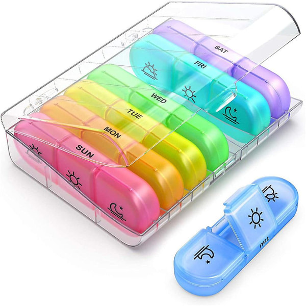 Sju dagar i veckan 21 grid rainbow piller box klassificeringslåda bärbar plastfack piller box