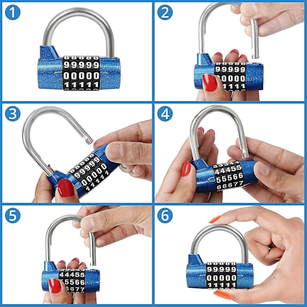 Blå 5-siffrig kodlås (2-pack) - 6,5 x 2,5 cm - Inomhus/utomhus återställbar och vattentät hänglås - Gym skåp hänglås, arbete och skola, dörrar, staket