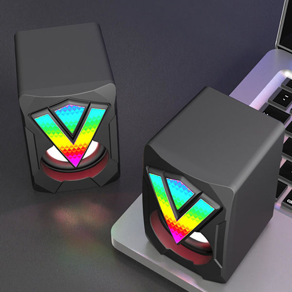 Den nya datorn RGB Glowing Speaker Multimedia Desktop Game Mini Wired USB Audio System är utsökt och kompakt, med klar ljudkvalitet（Svart）