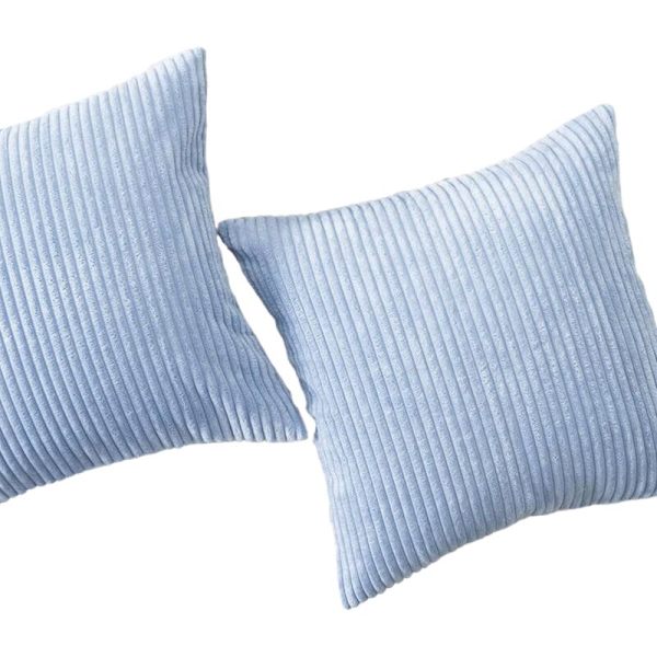 Set med 2 dekorativa randiga manchesterkuddfodral rektangulära avlånga kuddfodral för soffa 18 x 18 tum babyblå