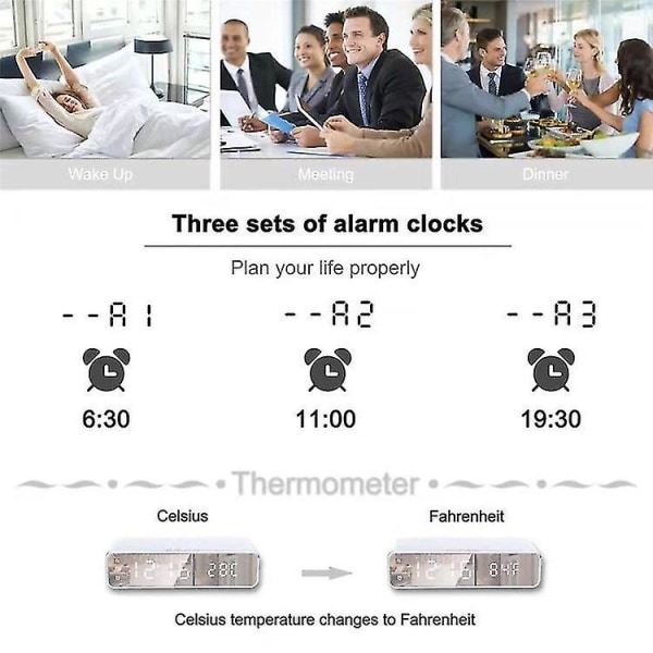 Termometer Trådlös Laddning Multifunktionell Skrivbords Klocka Spegel LED Digital Display Trådlös Laddning