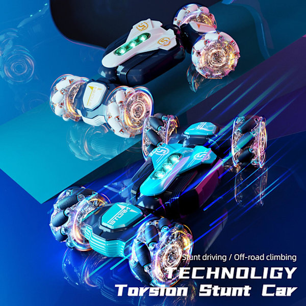 Gestus RC Bil, 2.4GHz 4WD Gestus Sensing RC Stunt Bil Legetøj, Dobbeltsidet 360 Rullende（Hvid）
