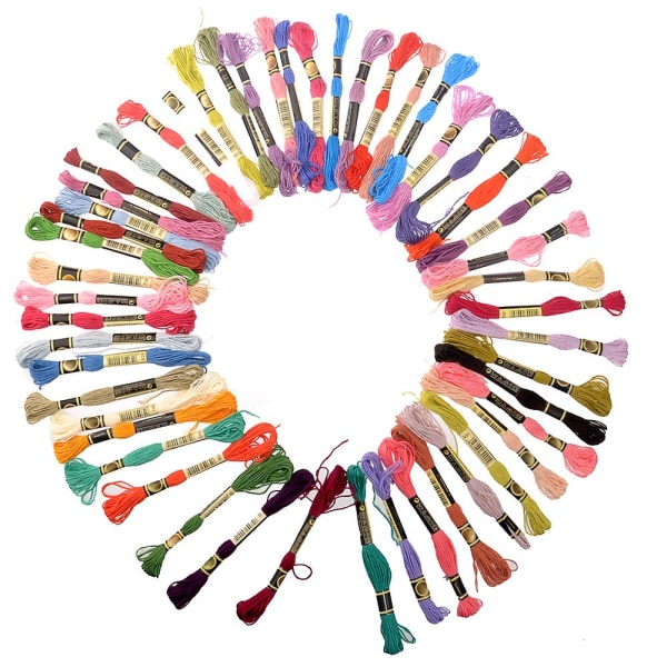 50 nippua puhdasta puuvillaa ristipistokirjontalankaa, hammaslankaa ja ompelulankaa eri väreissä (kuten kuvassa)
