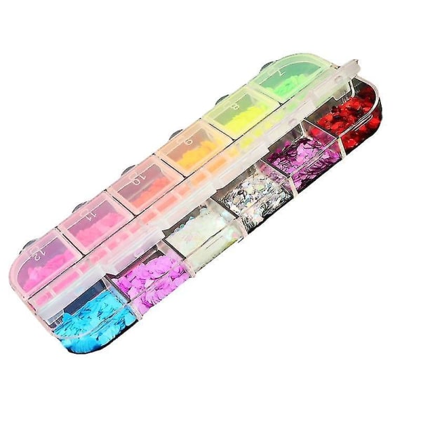 12YP Holografisk Nail Art Glitter 3d Farge Full Flakes