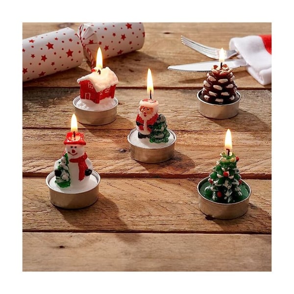 15 Mini Doftande Jul Tealight Ljus, 5 Designer, 5x4cm - Julbordsdekoration, Present till Familj & Vänner