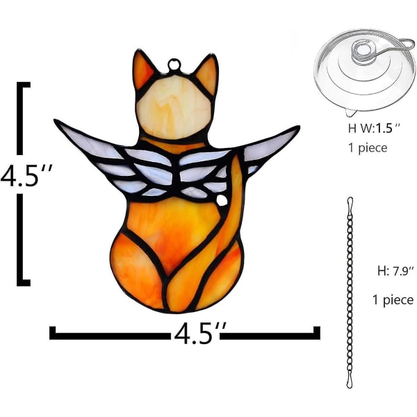 Ängla katt minnesgåvor prydnader, målat glas fönster hängande dekorationer, ängel vingar orange katt solfångare dekor, kattälskare gåvor prydnader, husdjur min