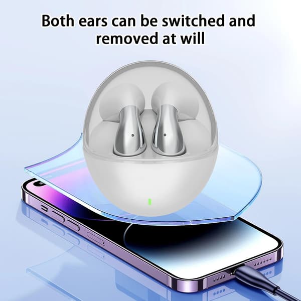 Transparent Cover Charging Compartment Bluetooth Headset Half In-ear Headset Bilateral Stereo Headset 20240546（Vit）