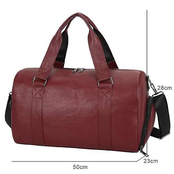 Stor kapacitet retro pu läder torr våt rese duffel väska（Röd l）