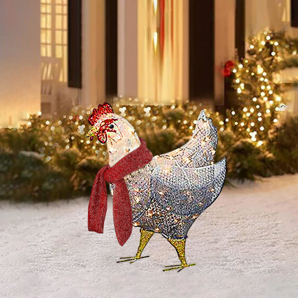 2D Luminous Chicken With Scarf Holiday Decoration, Plane Printing Decoration, Christmas Outdoor Decoration（A）