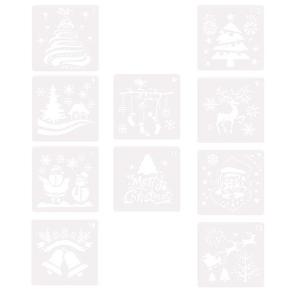 10 joulumaalausmallia, luovia onttoja maalauspohjia (valkoinen) (13X13X0.1CM, valkoinen)