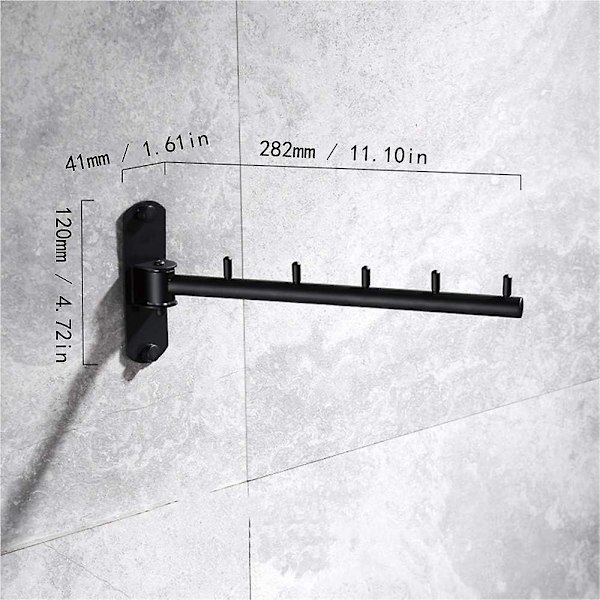 Rustfrit tøjstativ i rustfrit stål med svingarmstøttestænger Dørvægsophæng med 5 kroge til tøjstativ til soveværelse og badeværelse Opbevaringsarrangør,