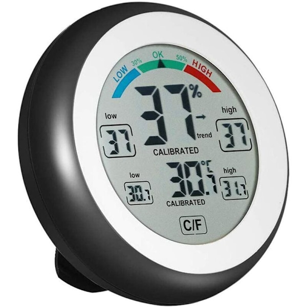 Digital hygrometer, inomhus termometer för rumstemperatur, väggmonterad skrivbordstermometer - Svart