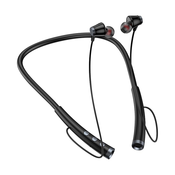 Hängande nackband 5.2 Bluetooth sport-hörlurar med magnetiska dubbla högtalare, stort batteri lämpligt för kontor/sport (svart)