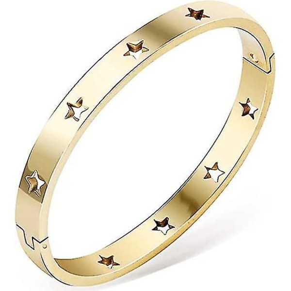 Rustfrit stål stjerne åben spænde klassisk plain bangle armbånd (guld)