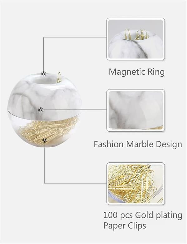 Multibey Guld Pappersklämmor i Elegant Magnetisk Marmor Vit Klämmhållare