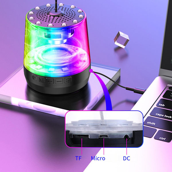And- och dammsäker Bluetooth-högtalare utomhus bärbar ljud med LED färgglada lampor trådlös minihögtalare-S sammankoppling 360 surroundljud（Svart）
