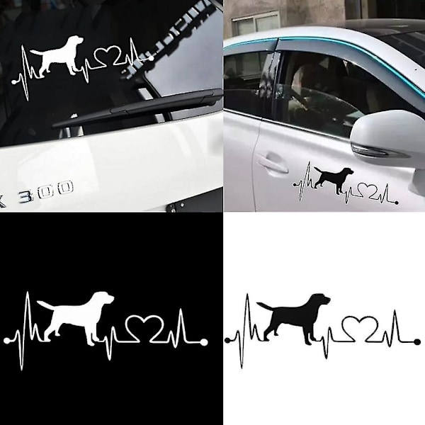 Bilsticker Vindue Kreativ Dekal Labrador Retriever Hjerterytme Kærlighed Dekoration（Hvid）