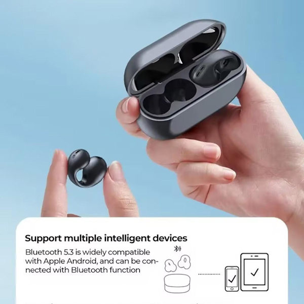 Trådlösa öronsnäckor 5.3 Bluetooth-hörlurar sitter inte i örat och den intelligenta öronsnäckan har en ultralång batteritid FAN0551（Svart）