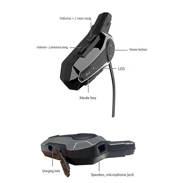 Motorcykel Bluetooth Headset Intercom Med Brusreduceringsfunktion (svart)