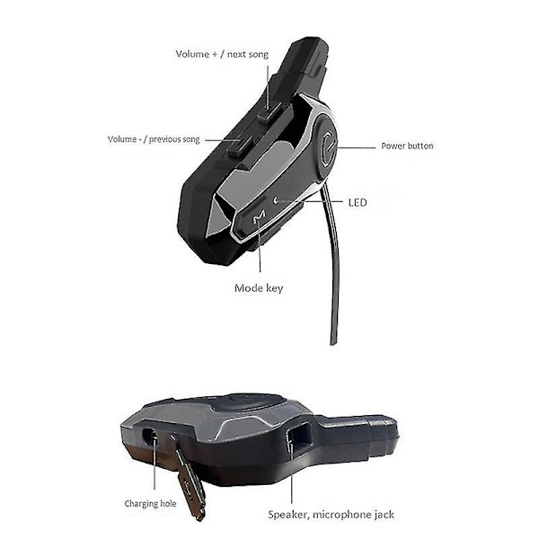 Motorcykel Bluetooth Headset Intercom Med Støjreduktionsfunktion（sort）