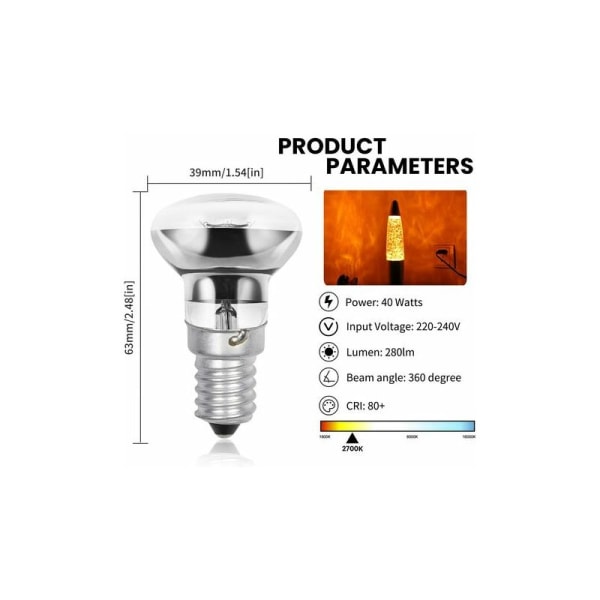 R39 E14 30W lavalampor, liten Edison-skruv SES-reflektor lavalampor, varmvita 2800K R39 dimbar (paket med 4)