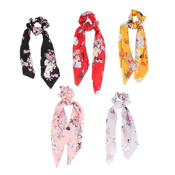 5 st hårband Vacker blomma rosett Långa satin hårband Hårrep Pannband för kvinnor Vänner Flickor (5 st som bilderna visar)