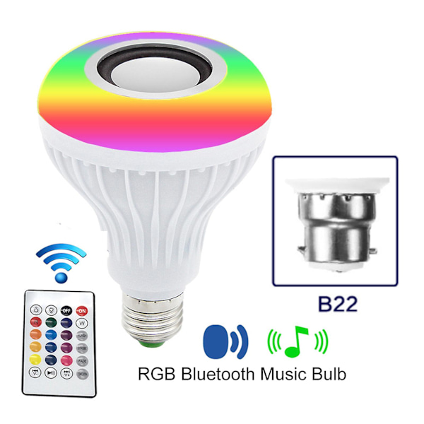 LED Musikpære Bluetooth RGB Natlys AC100-250V B22 12W til Fest Ferie（B22）
