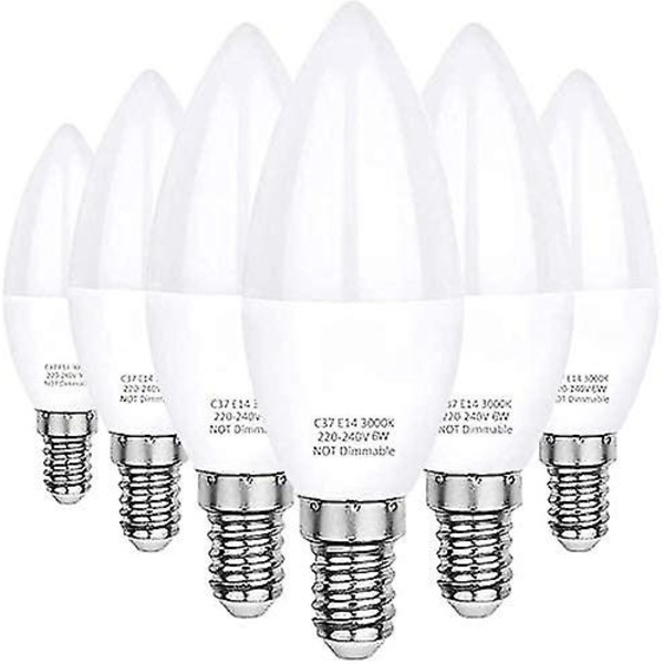 E14 LED-lampa, varmvit 3000k, C37 LED 6w 6-pack