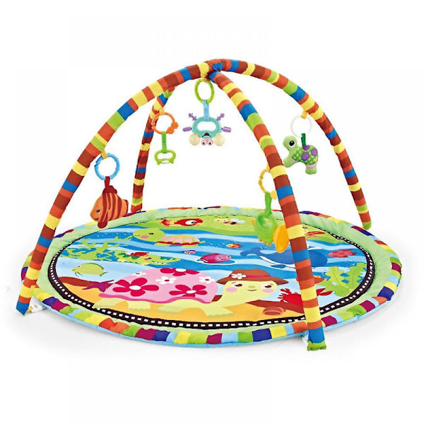 Baby Rund Lekmatta med Rassel och Klockor Mjuk Krypmatta med Gym Ram Baby Mjuk Rund Lekmatta Söt Björnmönster Lek Aktivitets Gym Småbarn
