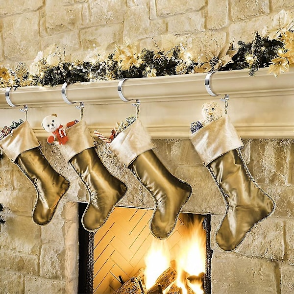 6 st julstrumpehängare klämma krok metallkrok multifunktionell krok för mantel juldekoration（silver）