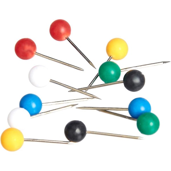 Set med 200 kartnålar 6*17mm plast runt huvud stålspets blandade färger
