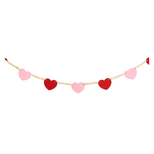 Rød rosa filt hjerte Treperler Garland for Valentines dekorasjoner - Farmhouse filt banner for peis mantel vegger