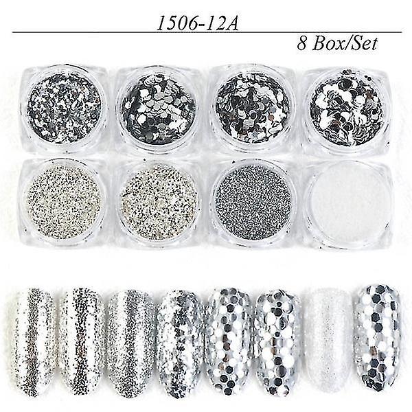 1506 12A Mix Glitter Nail Art Powder Flakes set holografiset paljetteja manikyyriin