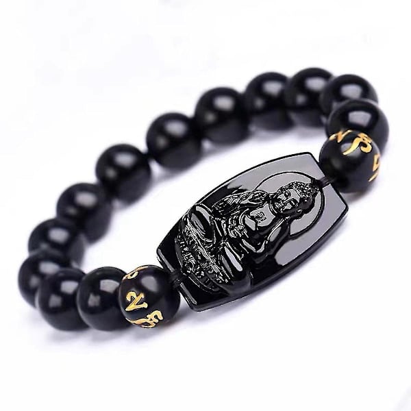 Smykker Armbånd Sort Glas Buddha Perler Bangle 12mm Stjernetegn År Af