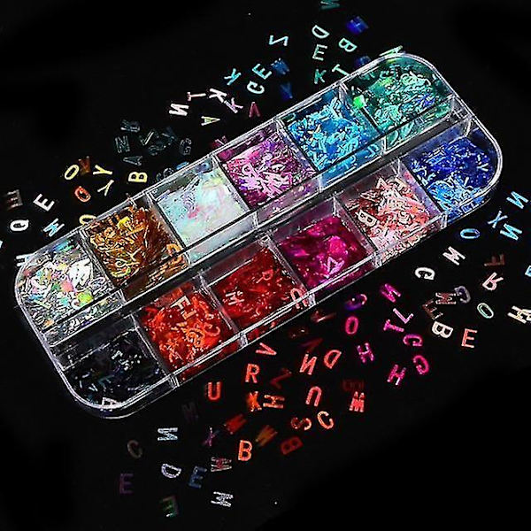 12ZM Holografiskt nagelkonstglitter 3d färgglada flingor