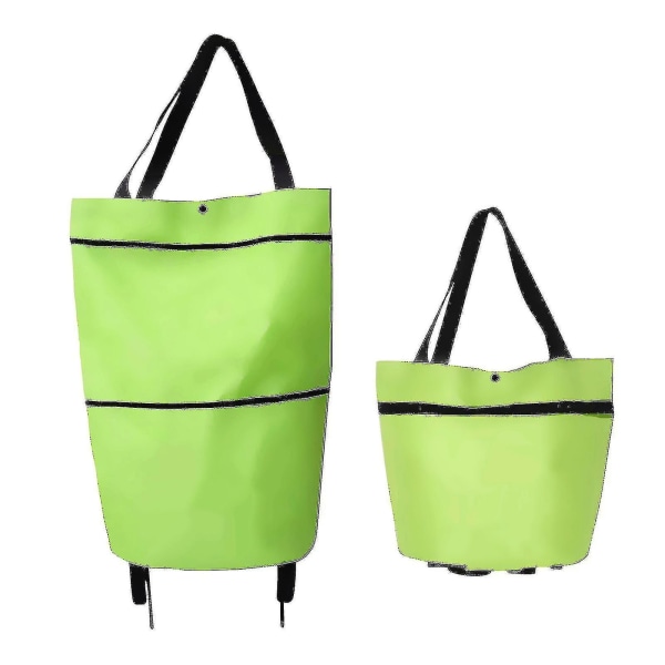 2 i 1 sammenleggbar handlevogn Sammenleggbar totrinns glidelås sammenleggbar handlepose med hjul sammenleggbar (grønn)