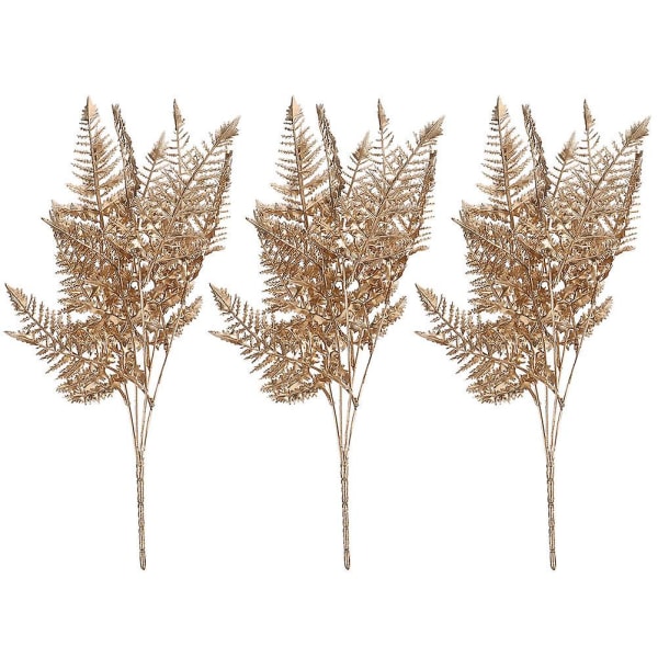 3-pack dekorativa konstgjorda löv Jul löv stjälkar och löv dekoration scen layout rekvisita (40X15CM, guld)