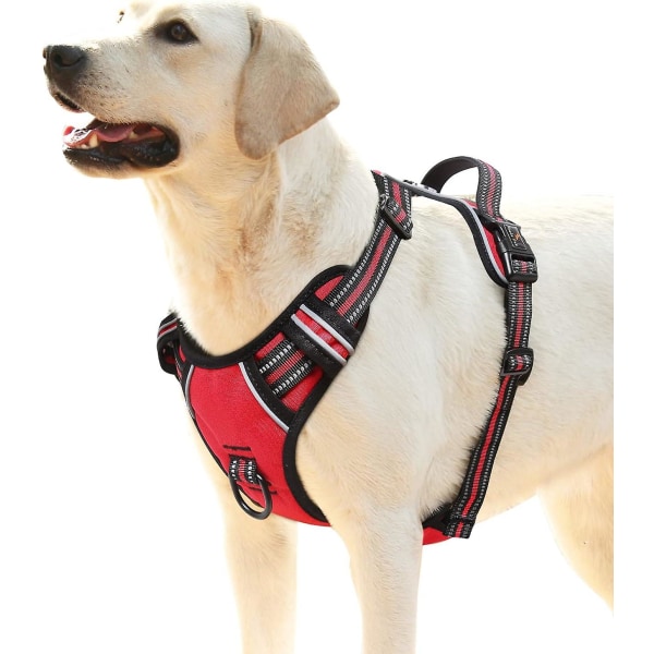 Koiran valjaat, vetoa estävät koiranvaljaat, heijastava pehmustettu ohjauskahva, 2 metallirengasta, valjaat pienille, keskikokoisille ja suurille koirille, punainen, L