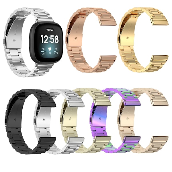 Tre pärlor i rostfritt stål armband för Fitbit versa4/sense2/versa3/sense (Champagnefärg) beige