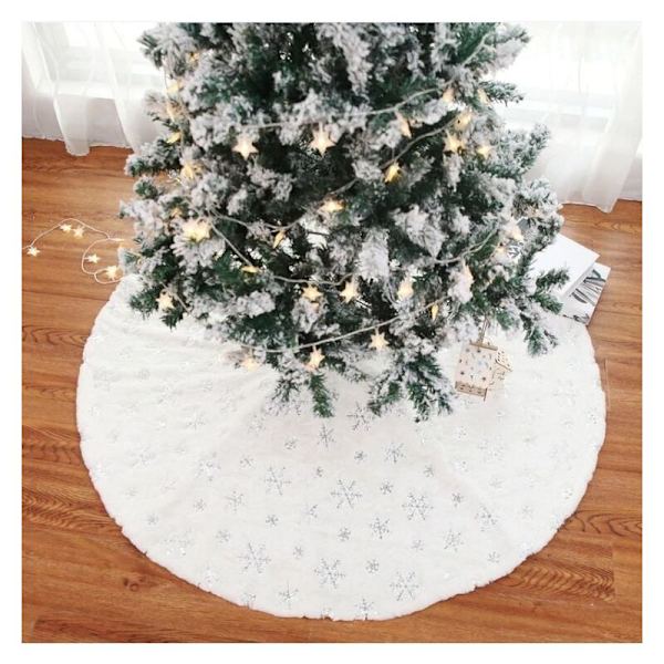 Julgransmatta Bas Kjol 78cm Plysch Leksak Snöflinga Silver 1st
