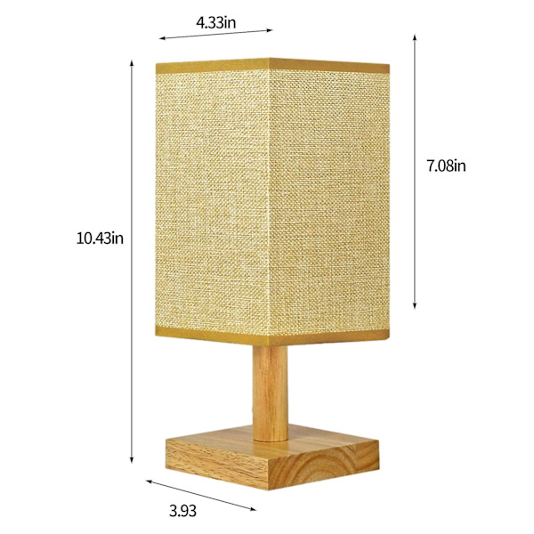 Bordslampa för sovrum 3-vägs dimbar nattduksbordslampa med rund linnetygsskärm för vardagsrum kontor sovsal, massivt trä, LED-lampa ingår（Brun）