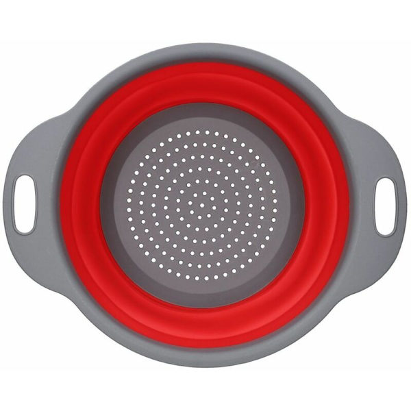 Hopfällbar/Hopfällbar köksdurkslag, 24 cm diameter rund durkslag, röd/grå