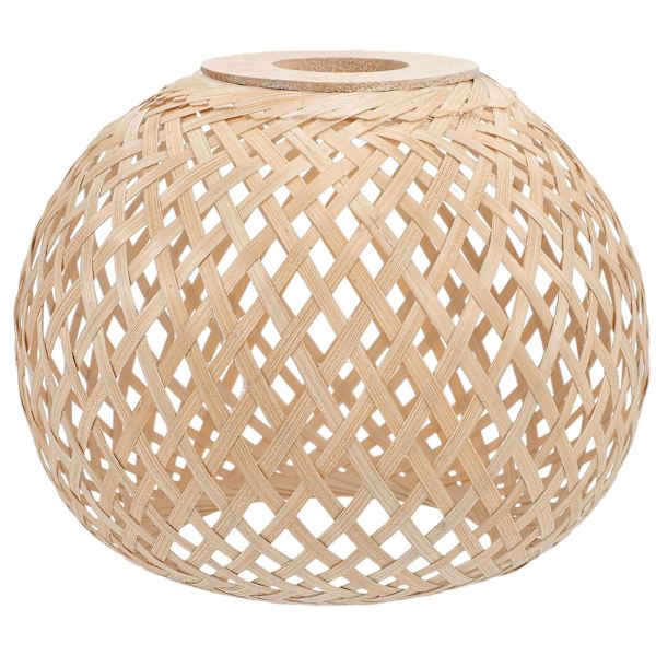 Flettet bambuslampe i landlig stil - Flettet lampeskærm - Lysekronelampeskærm (19,50 x 19,50 x 15,50 cm, som vist på billedet)