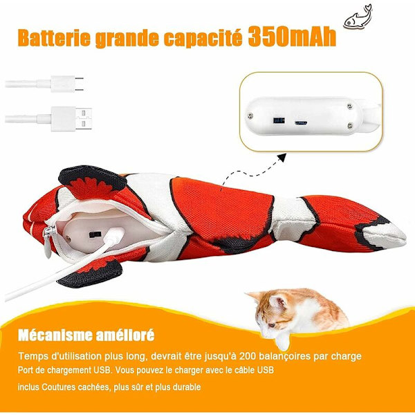 Katt leksaker, fisk leksak med kattmynta interaktiv fisk elektronisk katt leksaker rörlig simulering USB uppladdningsbar med kattmynta (clownfisk)
