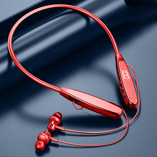 Nackband Bluetooth 5.0 hörlurar, HD Stereo trådlösa sporthörlurar, runt halsen Bluetooth hörlurar brusreducerande mikrofon（röd）