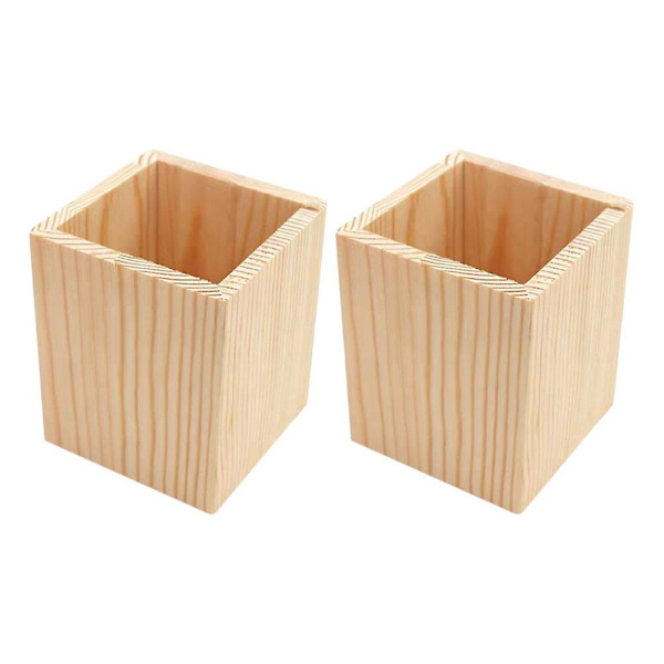 2 træ penneholdere, geometriske sukkulente beholderbeholdere, skrivebordsbørsteholdere (10,00X8,00X8,00CM, som vist på billedet)